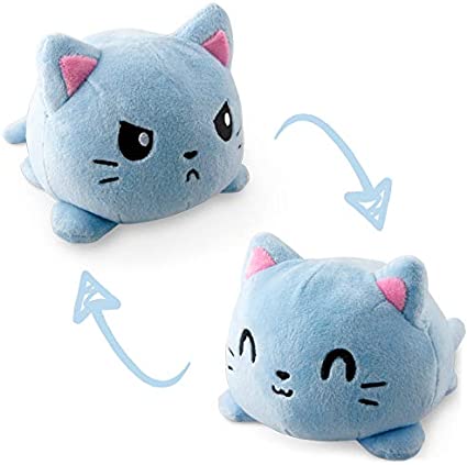 Cute Kawaii Reversible Flip Plush Mood Cat - Blue