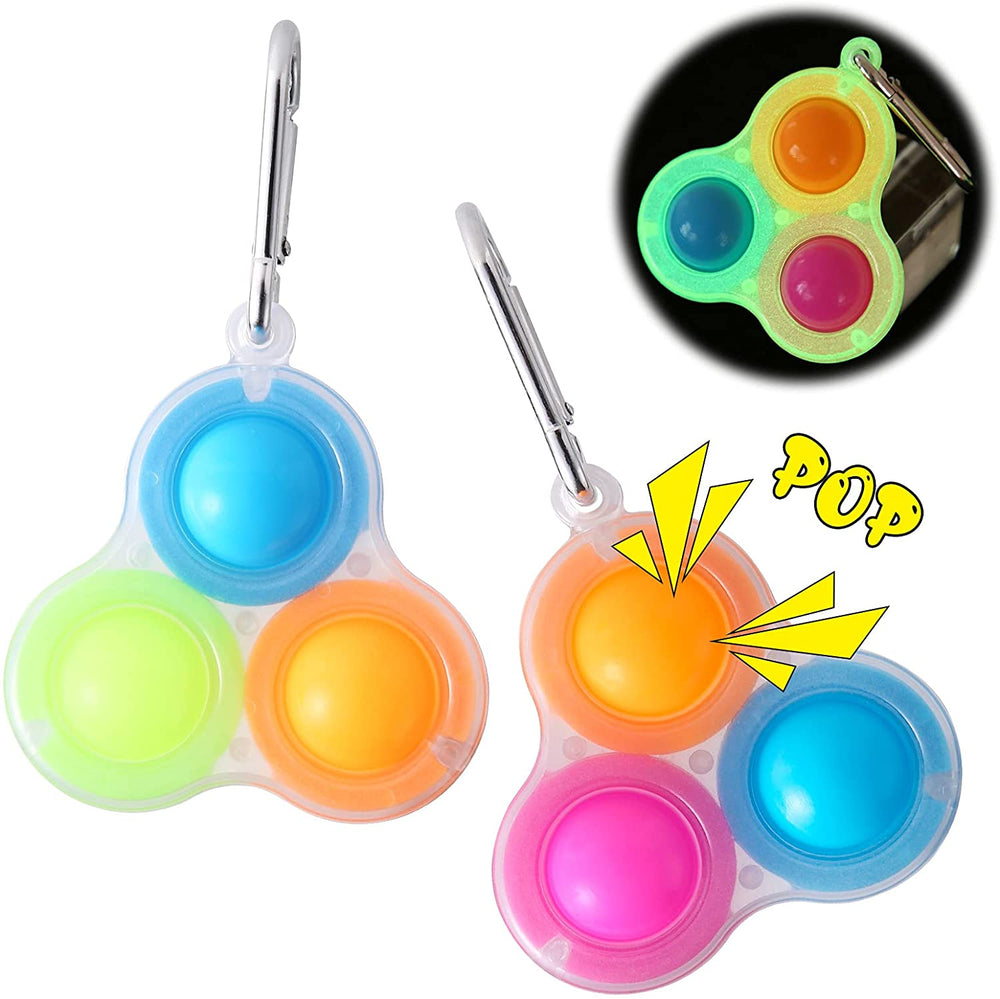 Glow In The Dark 3 Piece Sensory Fidget Toy - Simple Dimple Push Pop It Keychain