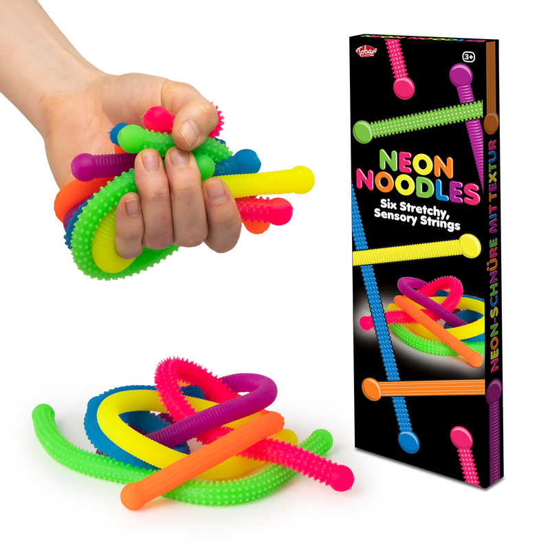 6 Textured Neon Bright Stretchy Sensory String Monkey Noodles